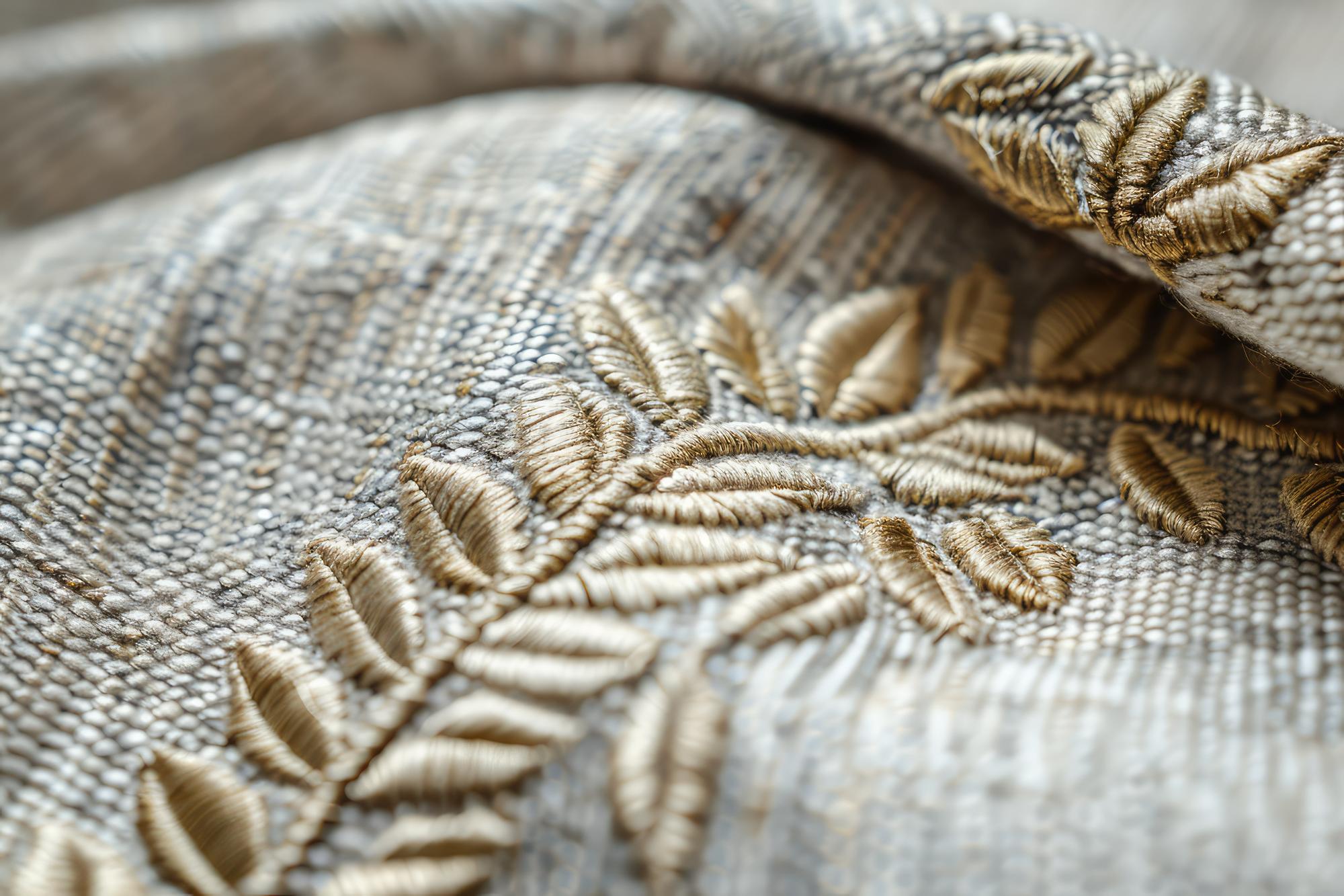 Close-up of embroidered detail on linen